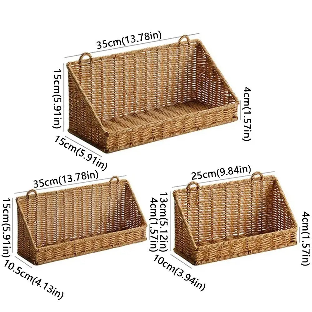 panier osier tressé marron clair rustique clips adhésifs cuisine rangement réutilisable grande capacité multipurpose