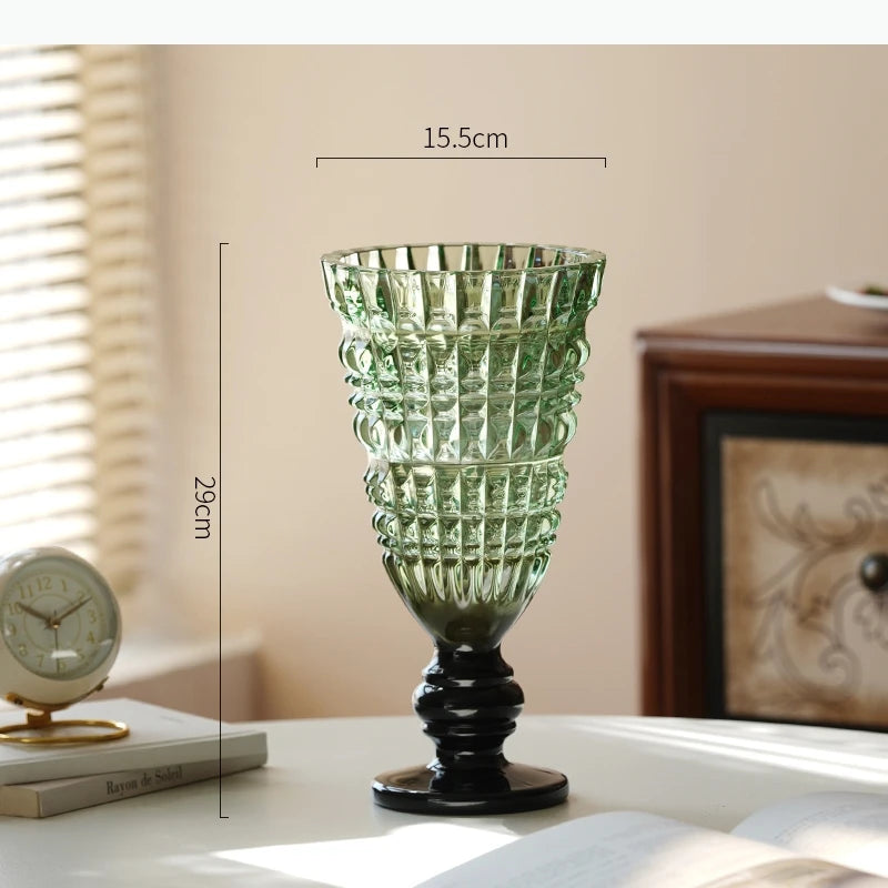 vase transparent classique gravé strié base solide décoration maison fleurs hydroponique