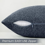 housse coussin carré bleu marine chenille polyester moderne zip blanc
