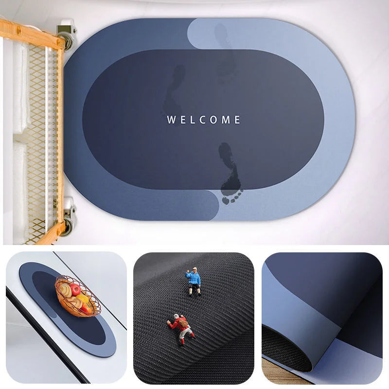 tapis bain moderne bleu imprimé bienvenu absorbe rapide sec antislip chambre
