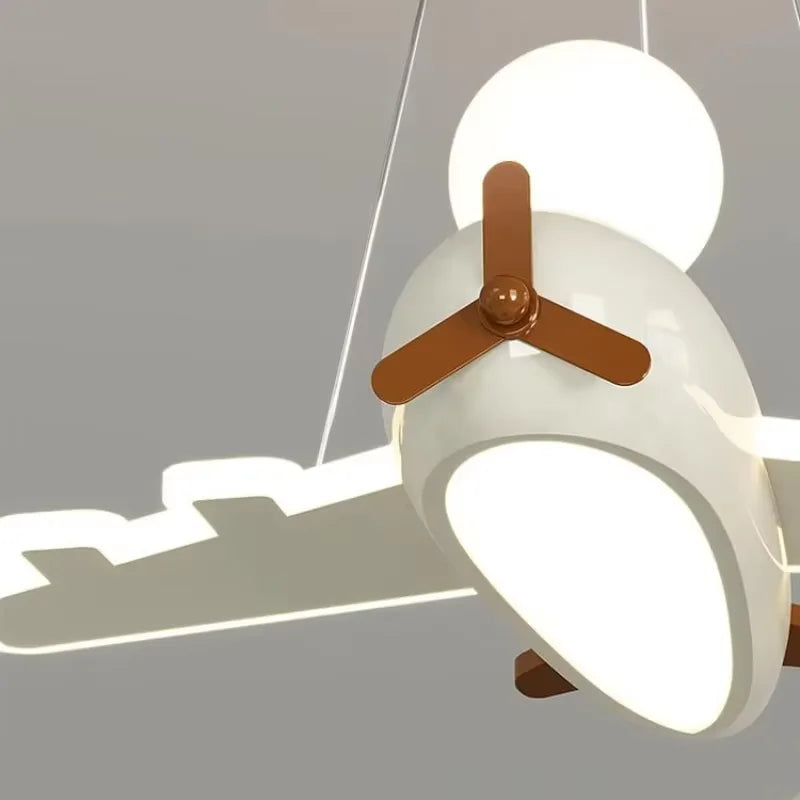lampe suspendue avion forme moderne enfant blanche brun chaînes led salon chambre