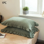taies d'oreiller coton volants doux lit gris bleu vert rustique