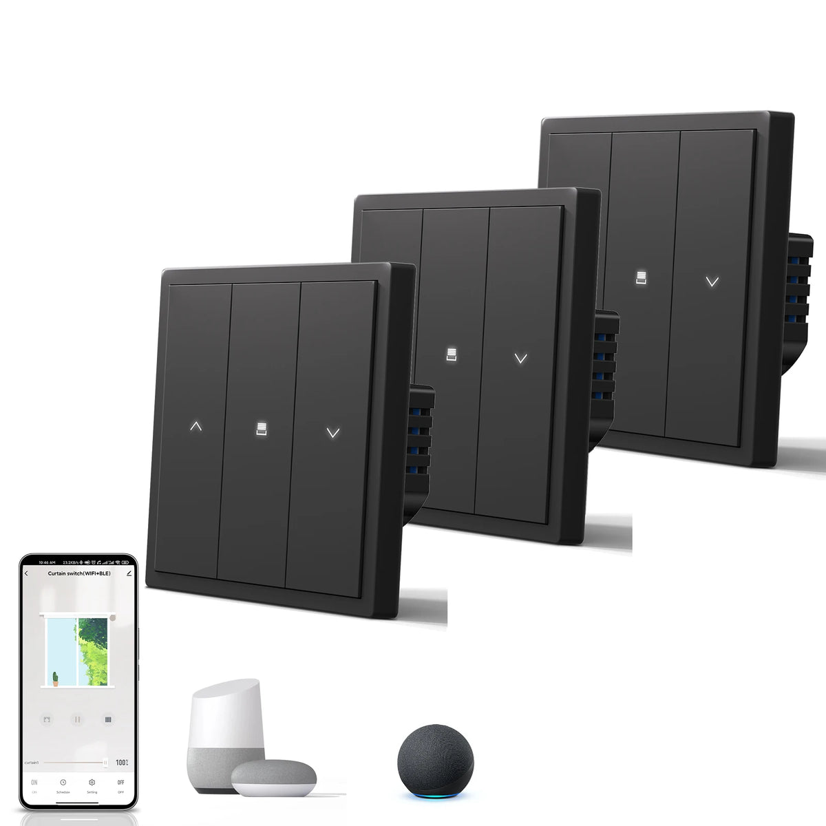 interrupteur intelligent noir moderne sans fil zigbee certification ccc fcc