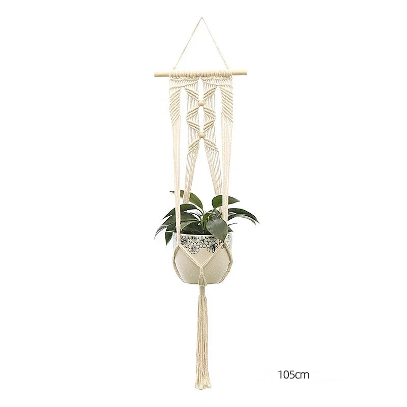 support plante suspendue macramé blanc cassé boho pot fleurs décoration balcon intérieur jardin