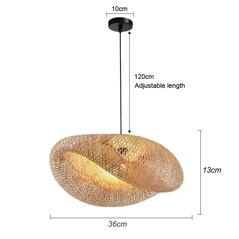 suspension lumineuse moderne bambou tissage beige doré fixe passe câble noir