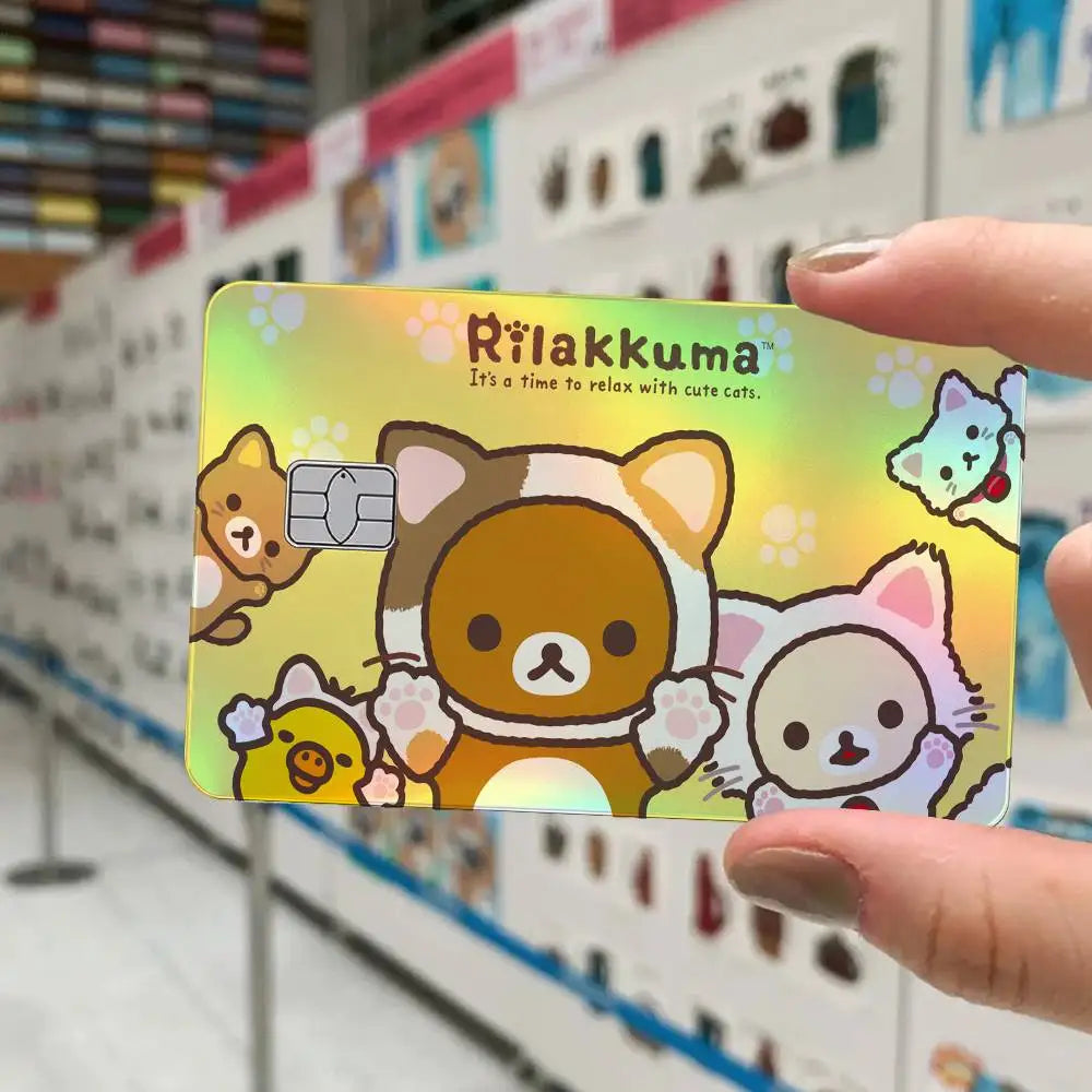 autocollants carte d'identité dessin animé rilakkuma chats motifs floraux multicolore résistants eau protection vinyl