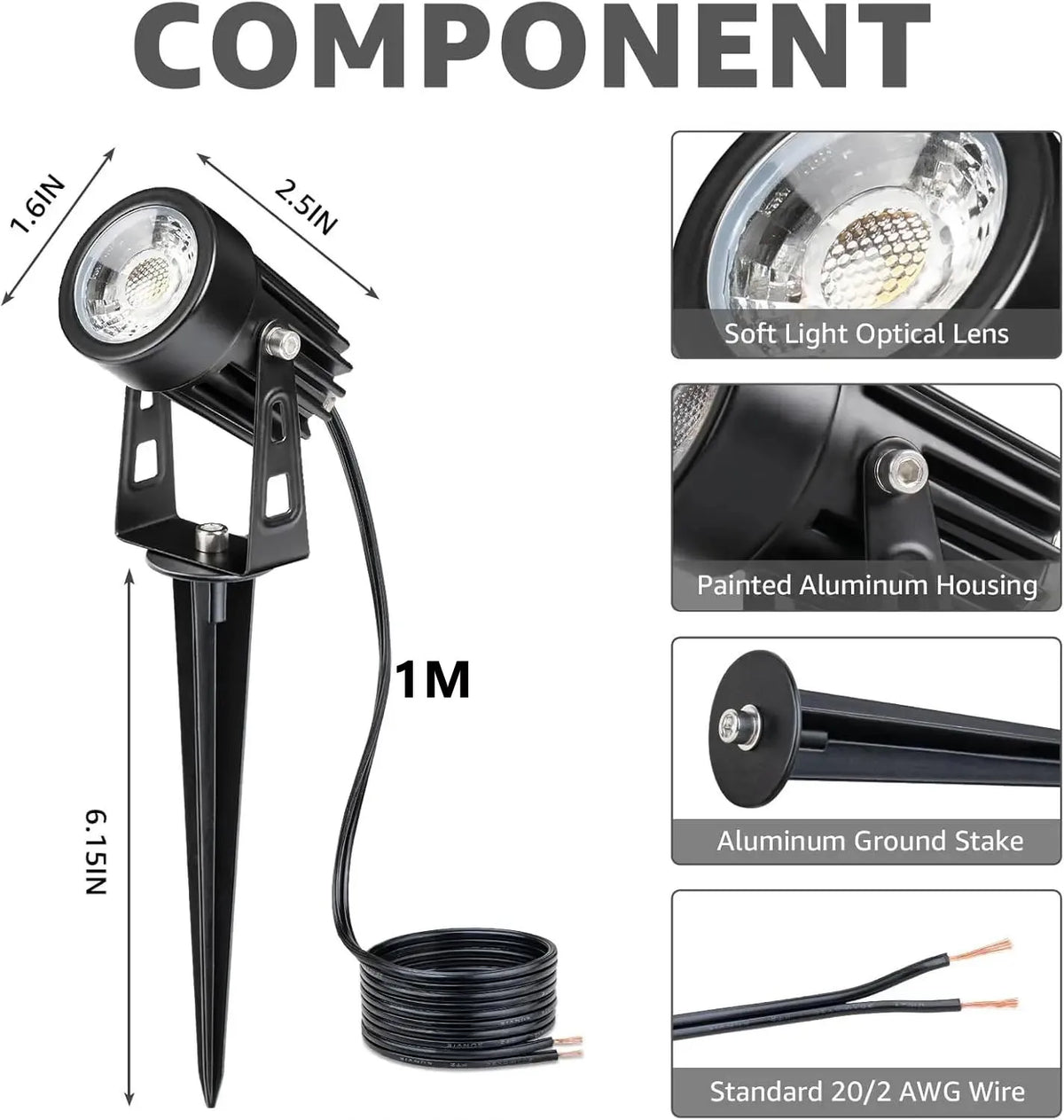 projecteurs paysagers led 12v ip65 moderne noirs piquets cables 1m