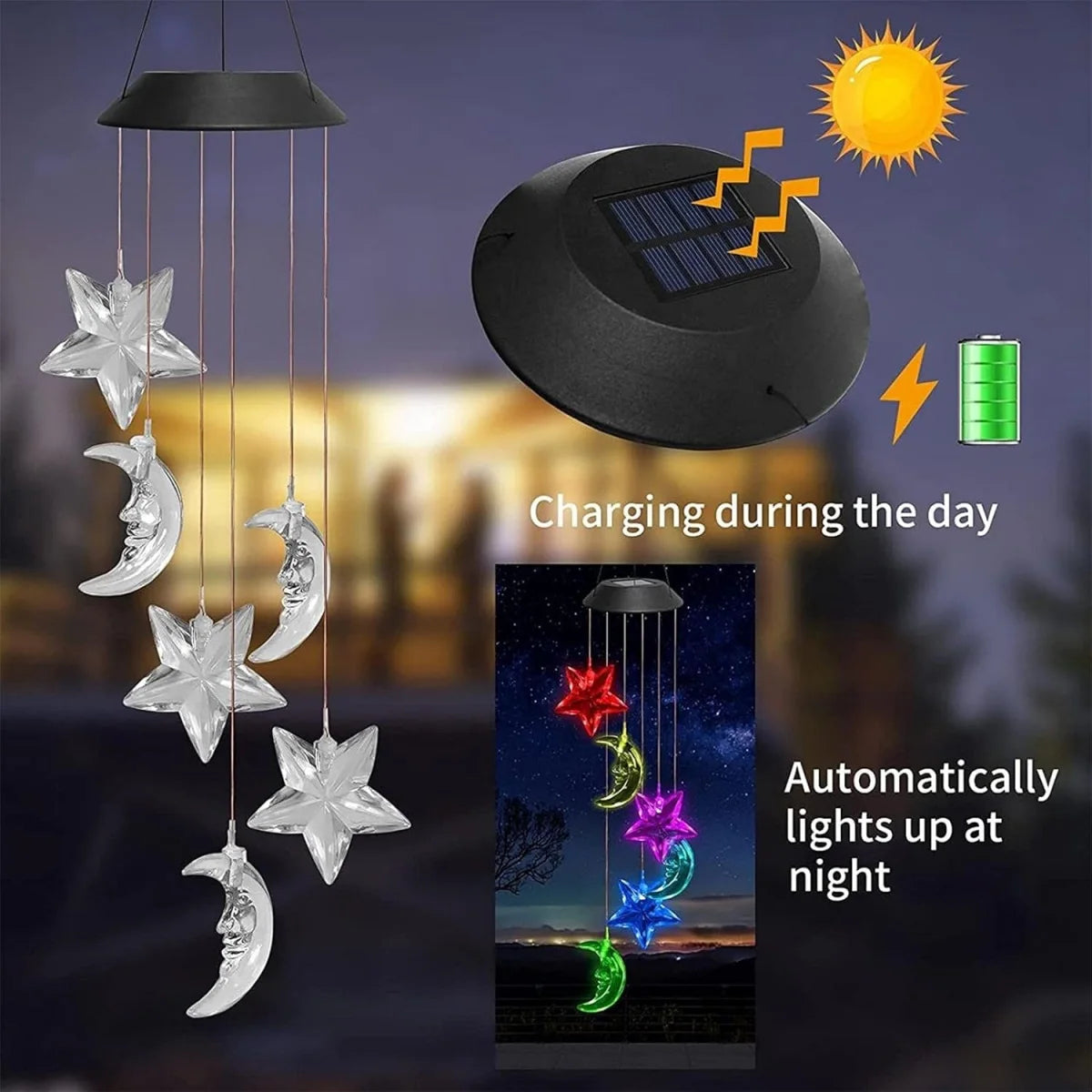 Mobile lumineux solaire multicolore figurines animales deco balcon jardinextérieur led