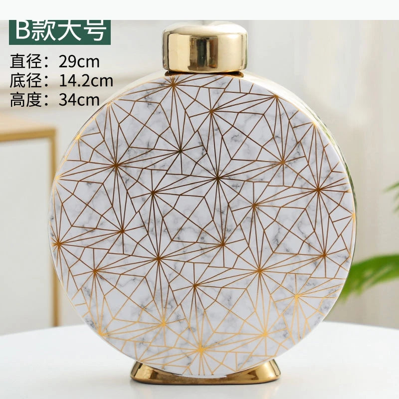 vase moderne élégant marbré couvercle doré multifonction fleur décoration intérieure blanc doré