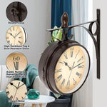 horloge murale classique vintage marron foncé cadran beige chiffres romains double sangle métallique
