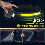 lampe frontale rechargeable led noir jaune ceinture ajustable motion sensor torchon camping pêche recherche