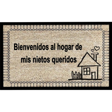 tapis d'entrée bébé bienvenidos al hogar adhésif antidérapant beige maison simple