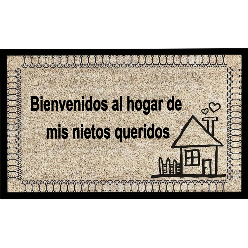 tapis d'entrée bébé bienvenidos al hogar adhésif antidérapant beige maison simple