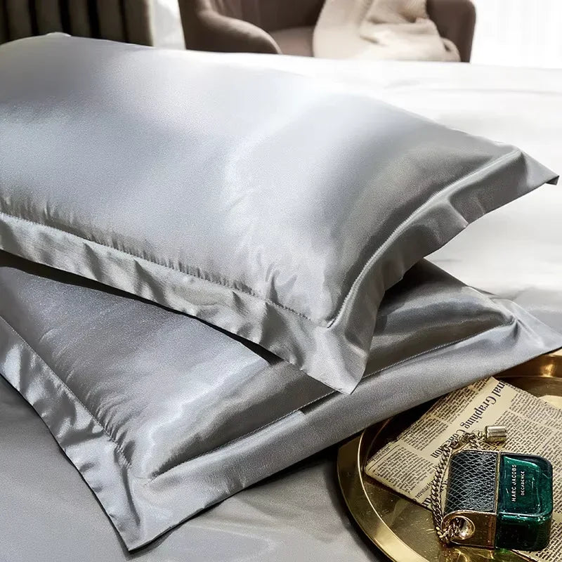 protège oreiller soie uni moderne beige gris rose vert violet bleu opulent brillant 48x74cm