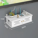 meuble rangement mural blanc bambou prises électriques étagères cable wifi