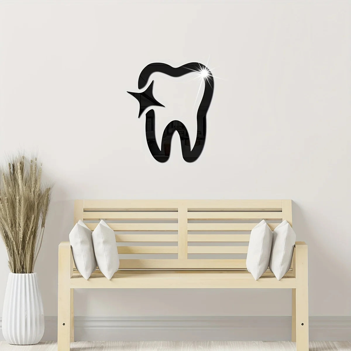 autocollant mural moderne dent stylisée étoile intérieure blanc noir doré chambre maison magasin commercial