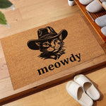 tapis d'entrée marron clair imprimé chat chapeau meowdy antidérapant résistant bactéries porte extérieur