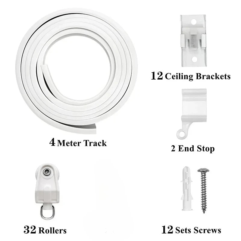 rideau flexible blanc moderne rail anneaux tringle quincaillerie décoration clips fixation plaque métallique intégrée