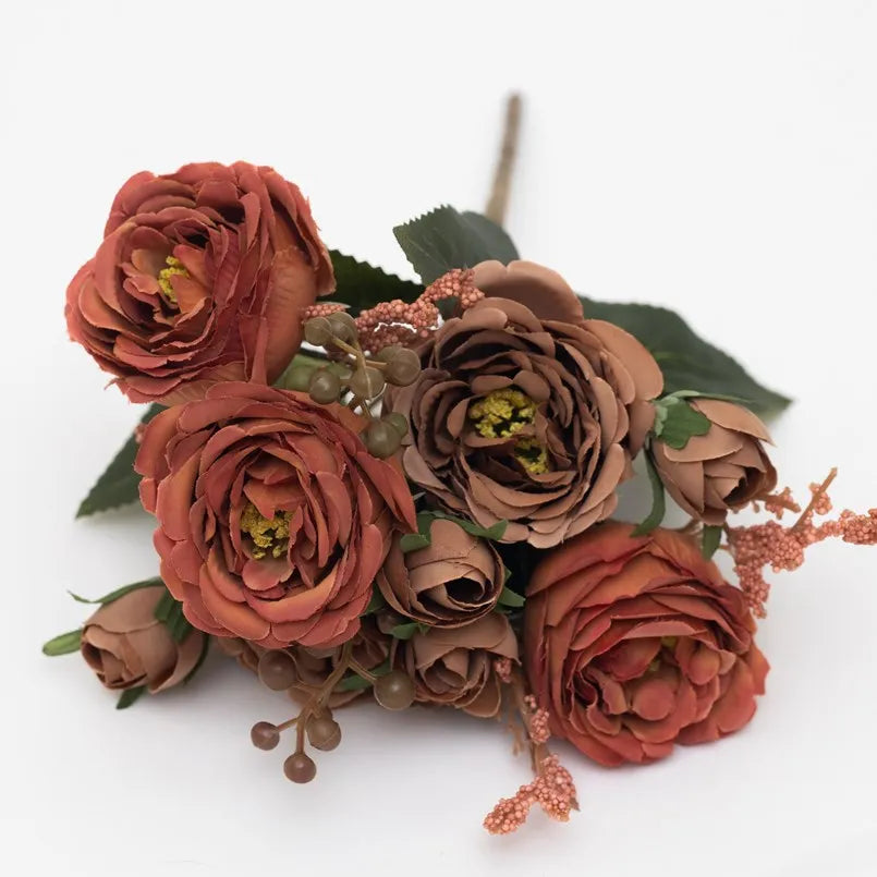 bouquet fleurs artificielles soie roses pivoines decoration mariage anniversaire intérieur blanc rouge violet orange