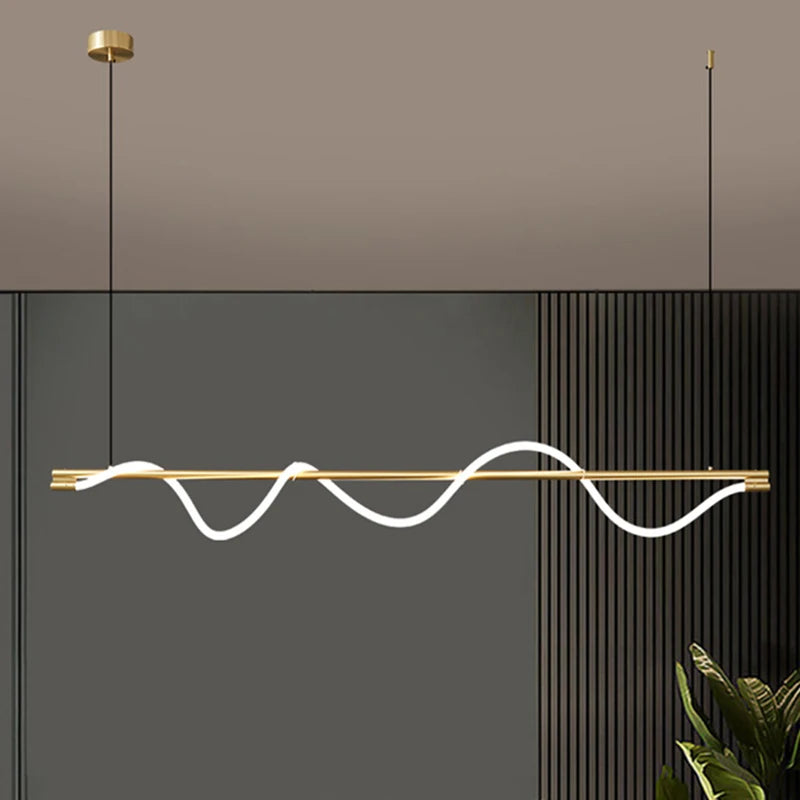 lampe suspendue moderne acrylique blanc noir doré ligne ondulée passe câble 2000 82000 lumens