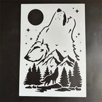 pochoirs stencil loup montagne étoiles géométrique artisanal blanc peinture murale bricolage scrapbooking