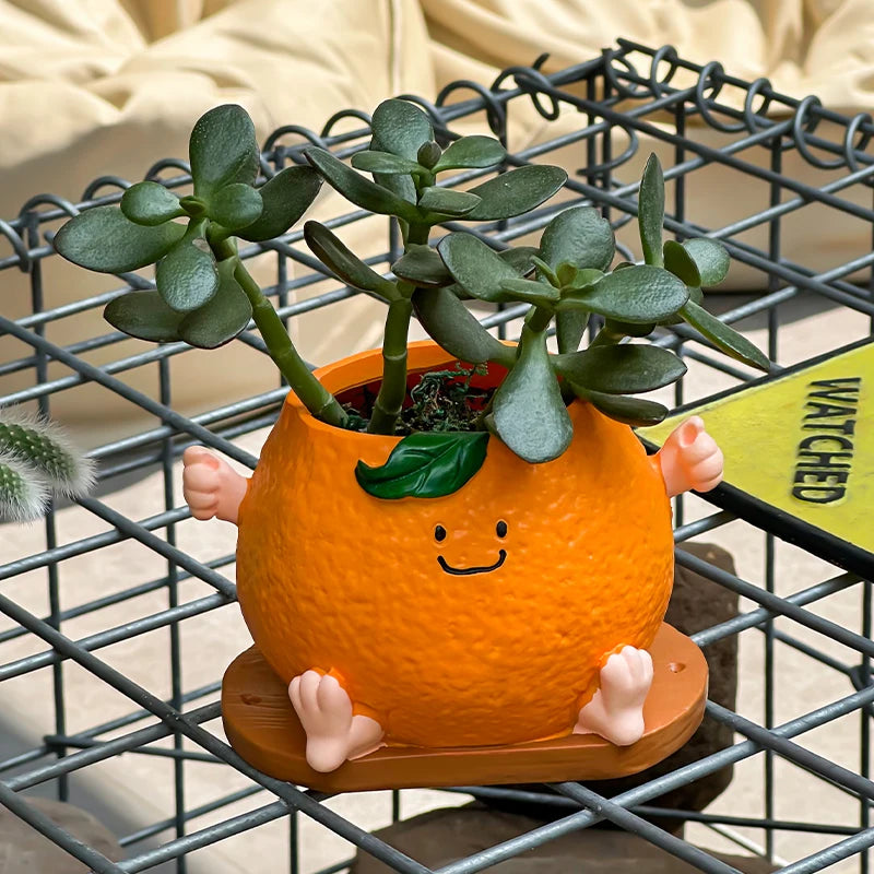 pots fleurs orange succulentes deco ludique mains pieds verte classiqueextérieur jardin mignon
