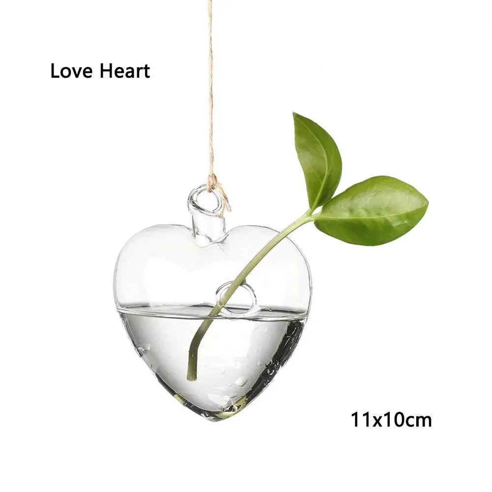 vases suspendus verre transparent motifs oiseaux coeurs plantes vertes minimaliste terrarium hydroponie