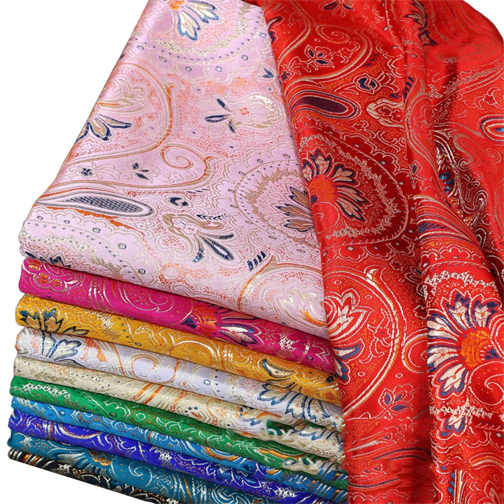 tissu brocart floral rose clair rouge vert bleu fleurs classique 100 polyester 75cm DIY