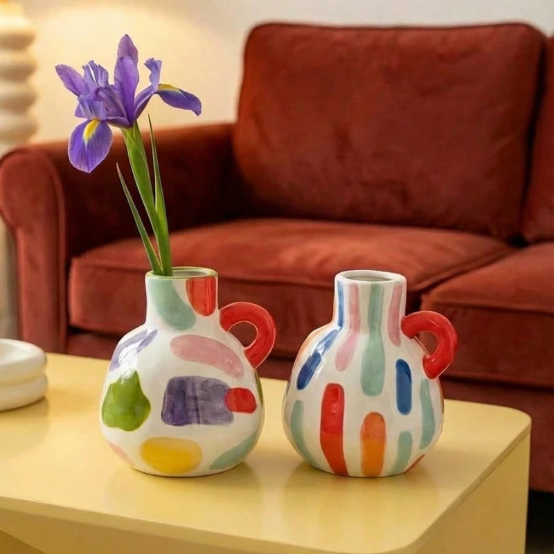 vases décoratifs modernes motifs abstraits colorés aspect texturé opacité totale décoration intérieure