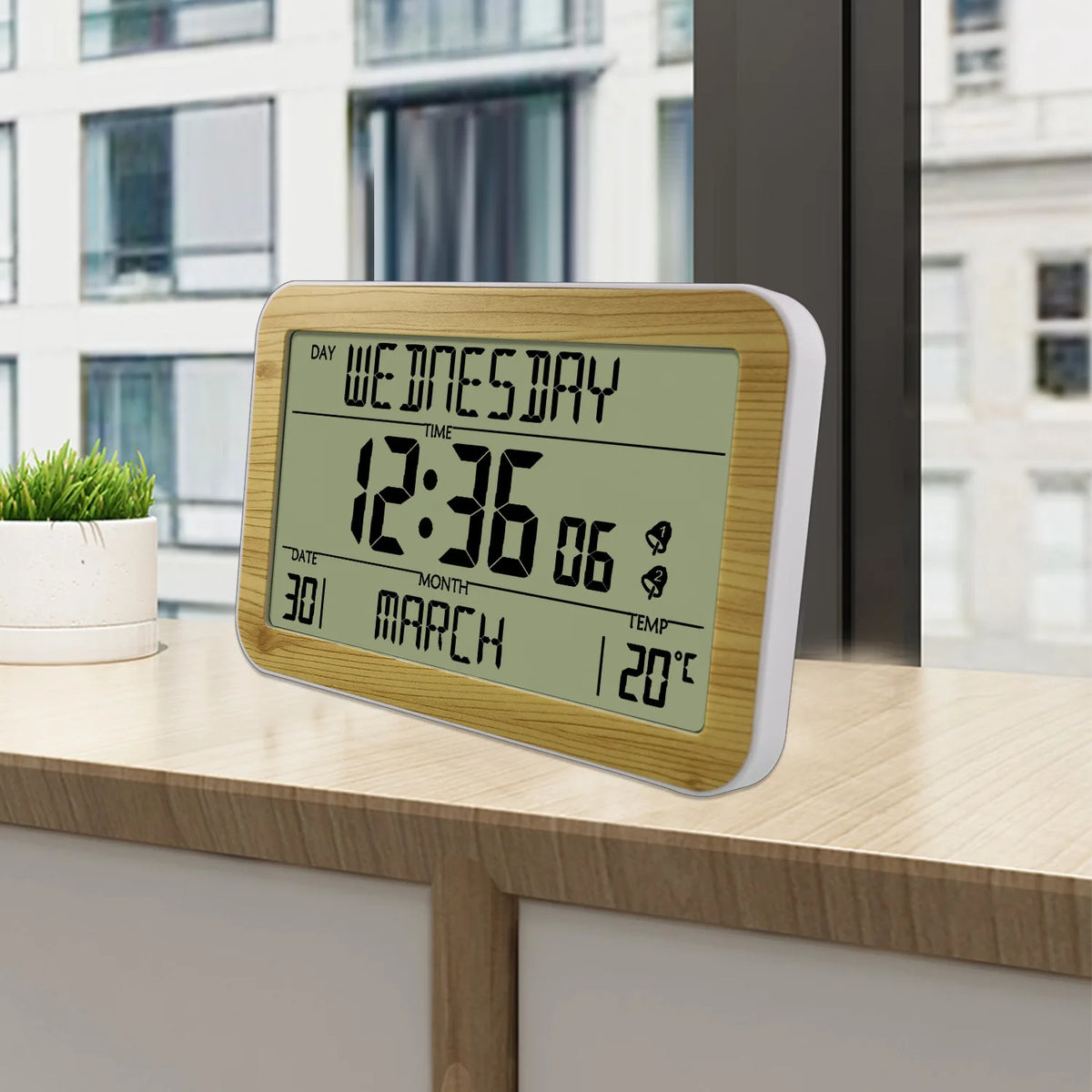 horloge numérique moderne cadres noir affichage vert led température calendrier luminofer