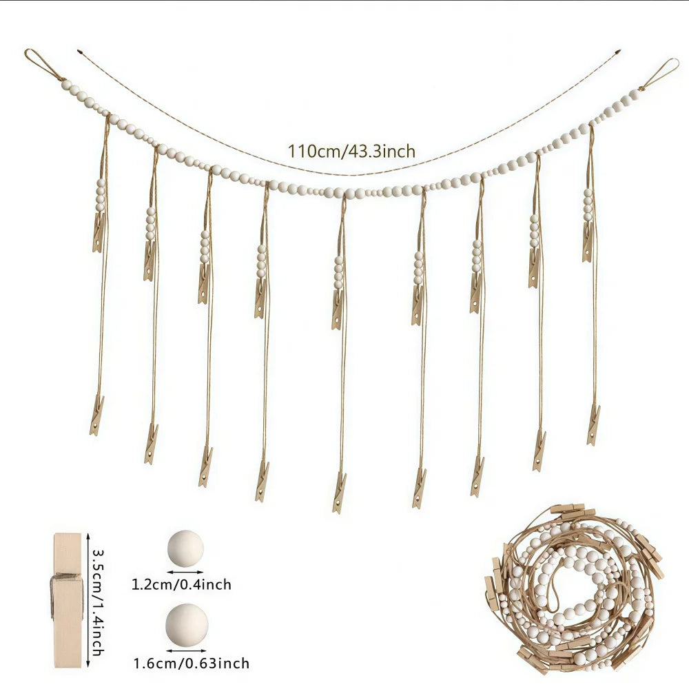 guirlande décorative boho coeurs flèches clips bois naturel doré rustique
