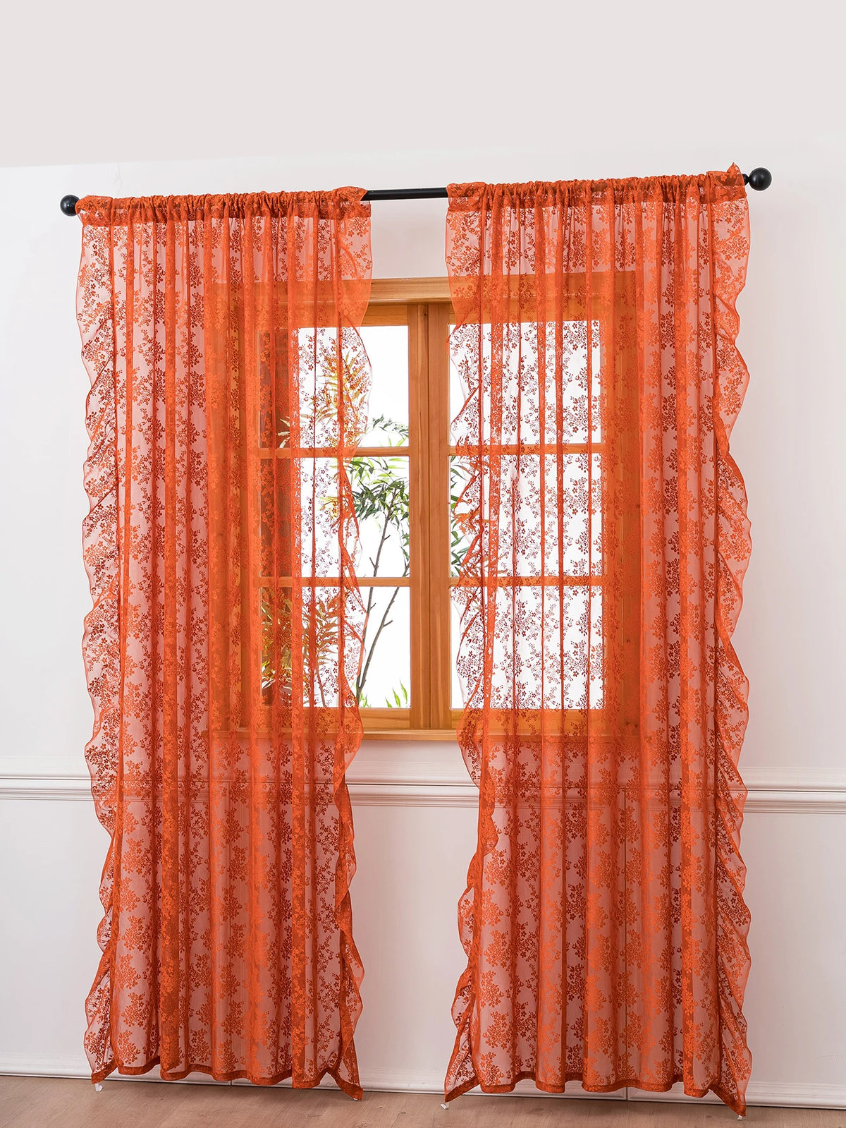 rideau fleuri orange transparent classique décoration intérieure maison hospitalière polyester