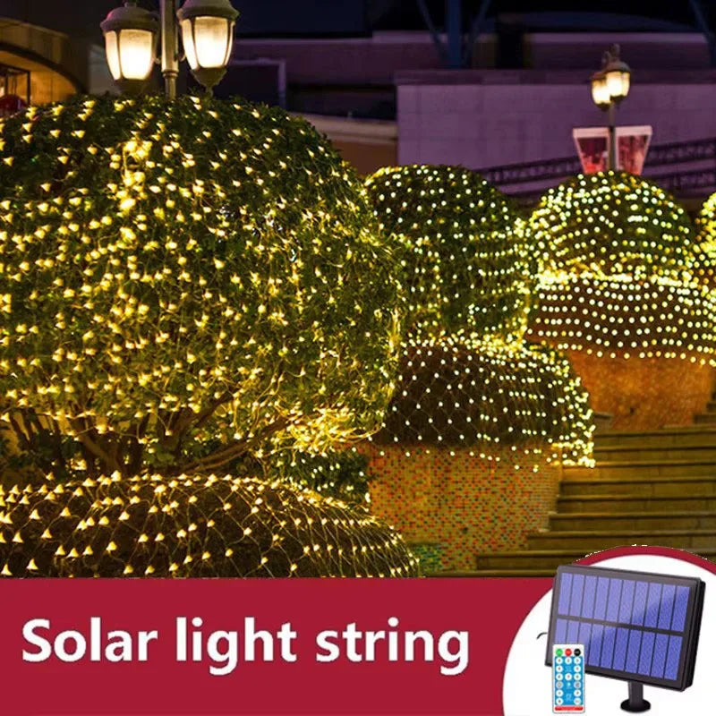guirlande lumineuse solaire 3m 2m filet maille blanc chaud moderne télécommande étanche ip65 led