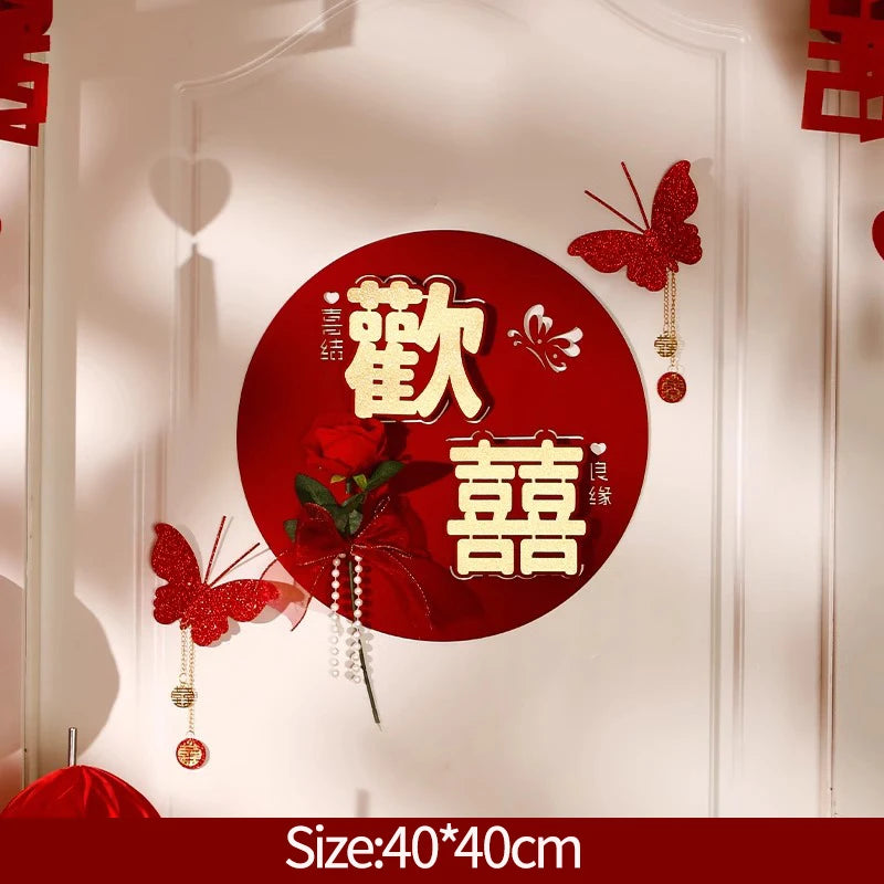 décorations murales mariage chinois double bonheur fleurs papier motifs traditionnels festifs romantiques