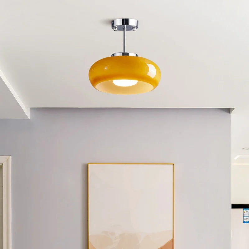 lampe suspendue moderne or blanc brillante verre opaque 28cm diamètre