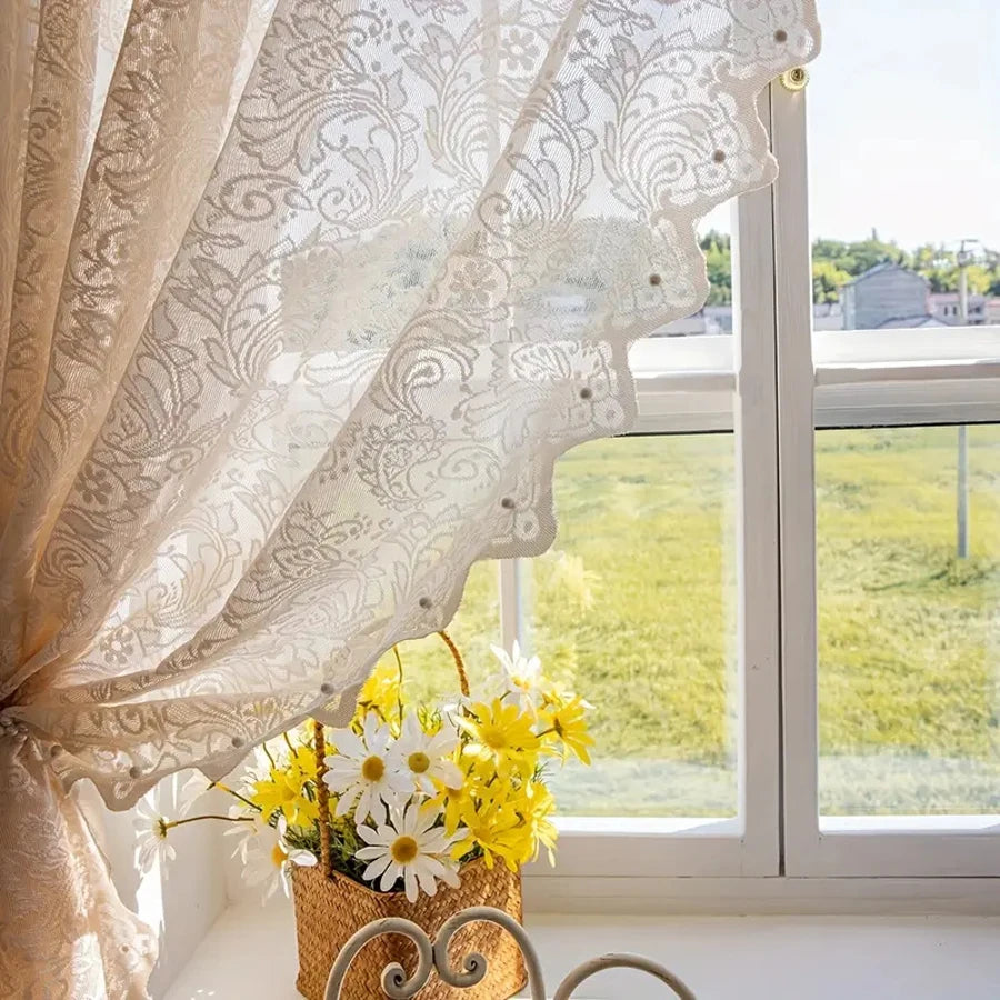 rideau blanc vert broderie florale transparent classique romantique 140x114cm 140x183cm 140x244cm