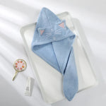 serviette capuche chats absorbante microfibre bleu clair rose pâle miroir crème inclusion unique