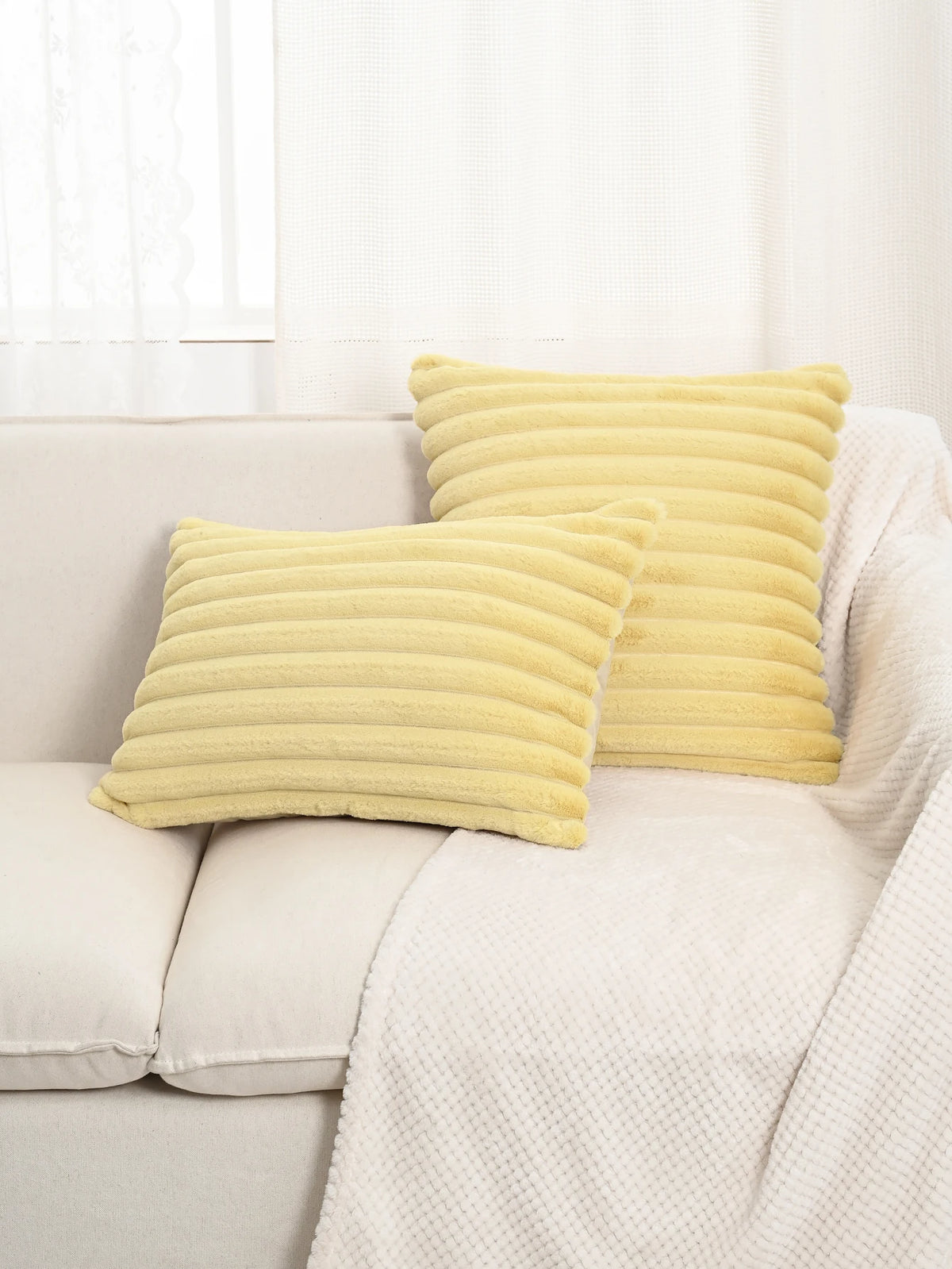 taies d'oreiller décoratives moderne rayées 30x50cm 45x45cm polyester beige clair coussins maison simple fixations