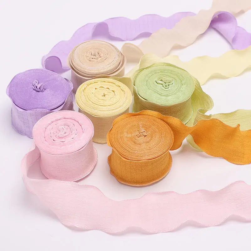 rubans plissés organza 4cm multicolores adhésifs décoration cheveux emballage fleurs 9mètres rouleau