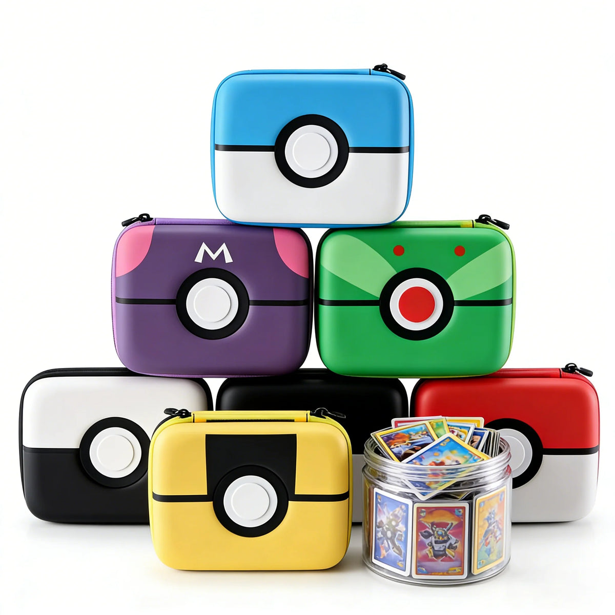 boîte rangement cartes collection bleu blanc violet vert rouge noir jaune contemporaine boule pokémon