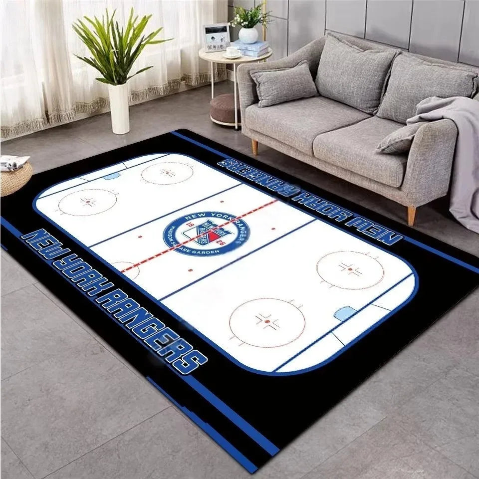 tapis sol décoratif motif terrain hockey glace salon chambre moderne sportif