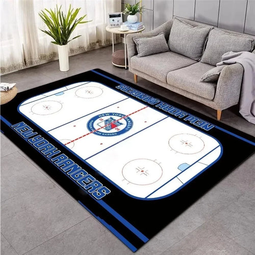tapis sol décoratif motif terrain hockey glace salon chambre moderne sportif