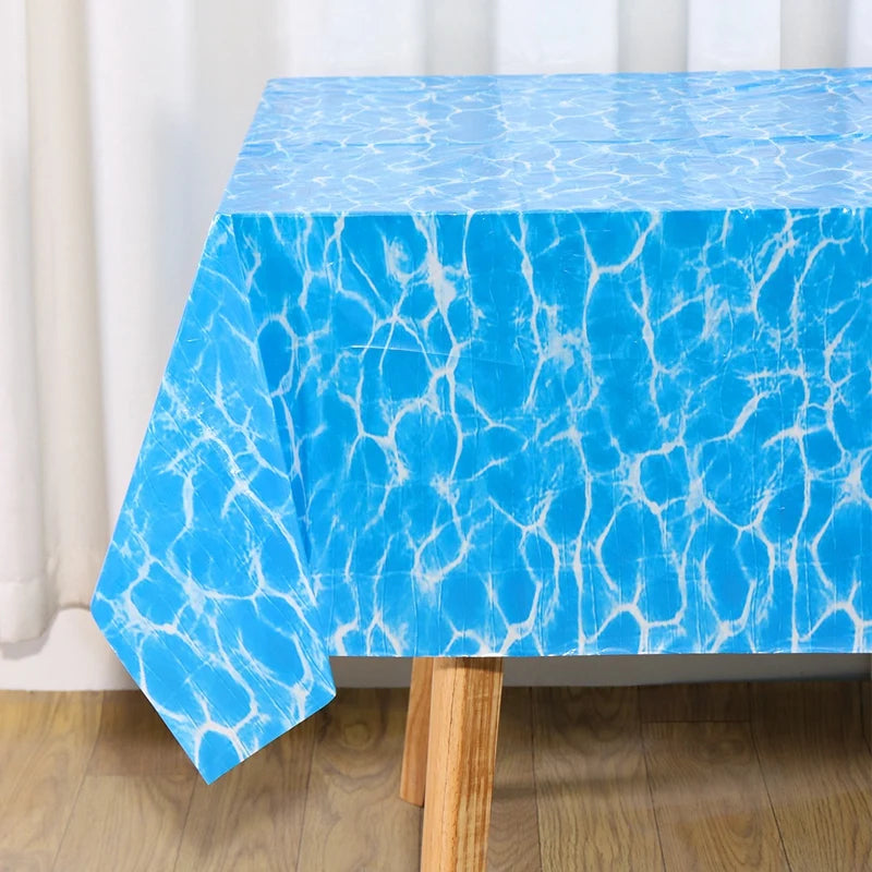 nappe table thème océan rayures bleu moderne coquillages bouteille vin plage anniversaire bébé