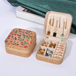 boîtes bijoux vintage zippées boho chic velours imprimé floral beige multifonctionnel porte bijoux travel