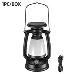 lanterne portable rétro métal noir vintage interrupteur rotatif poignée rechargeable campingintérieurDecoration
