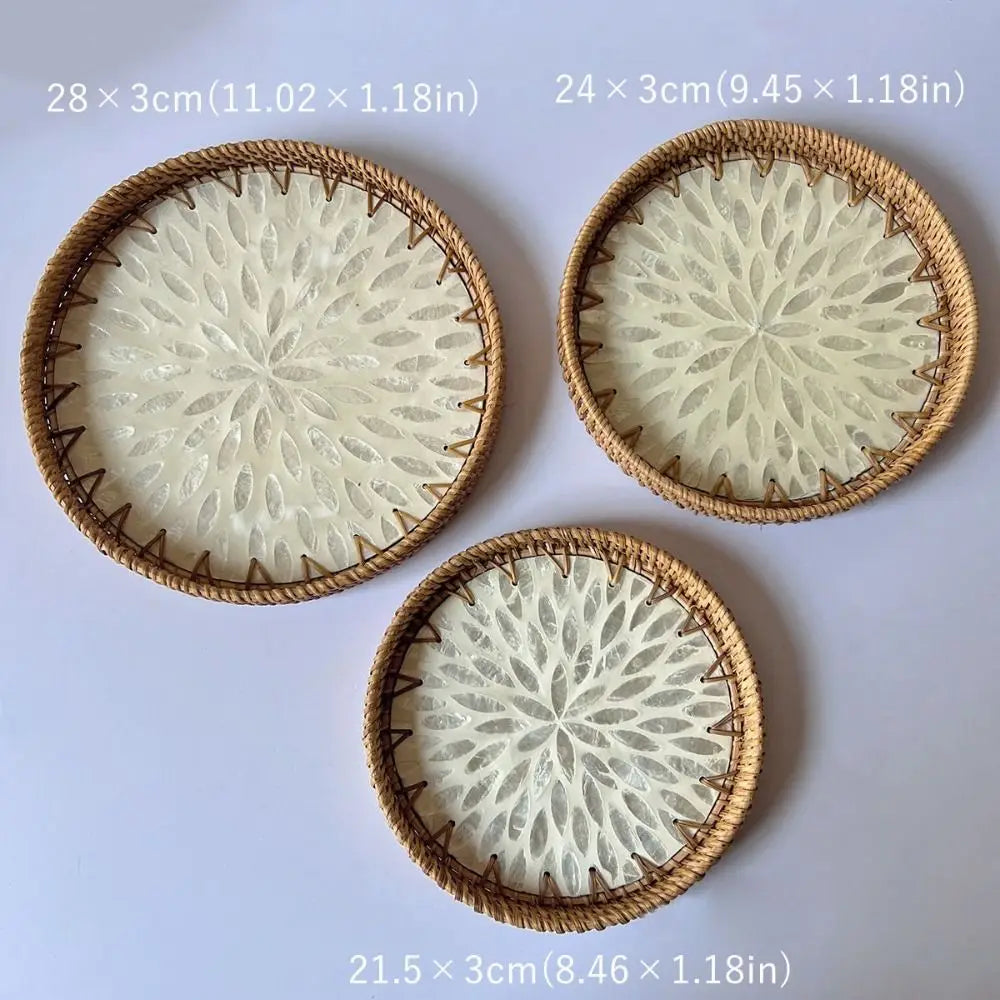assiettes decoratives boho mosaïque coquillages naturel artisanal floral table mur decoration