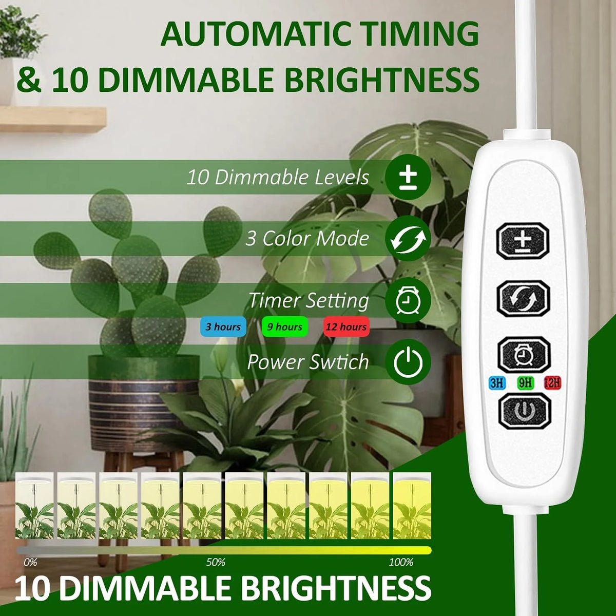 lampe led plante réglable télécommande support flexible hauteur ajustable base détachable modernes minimalistes