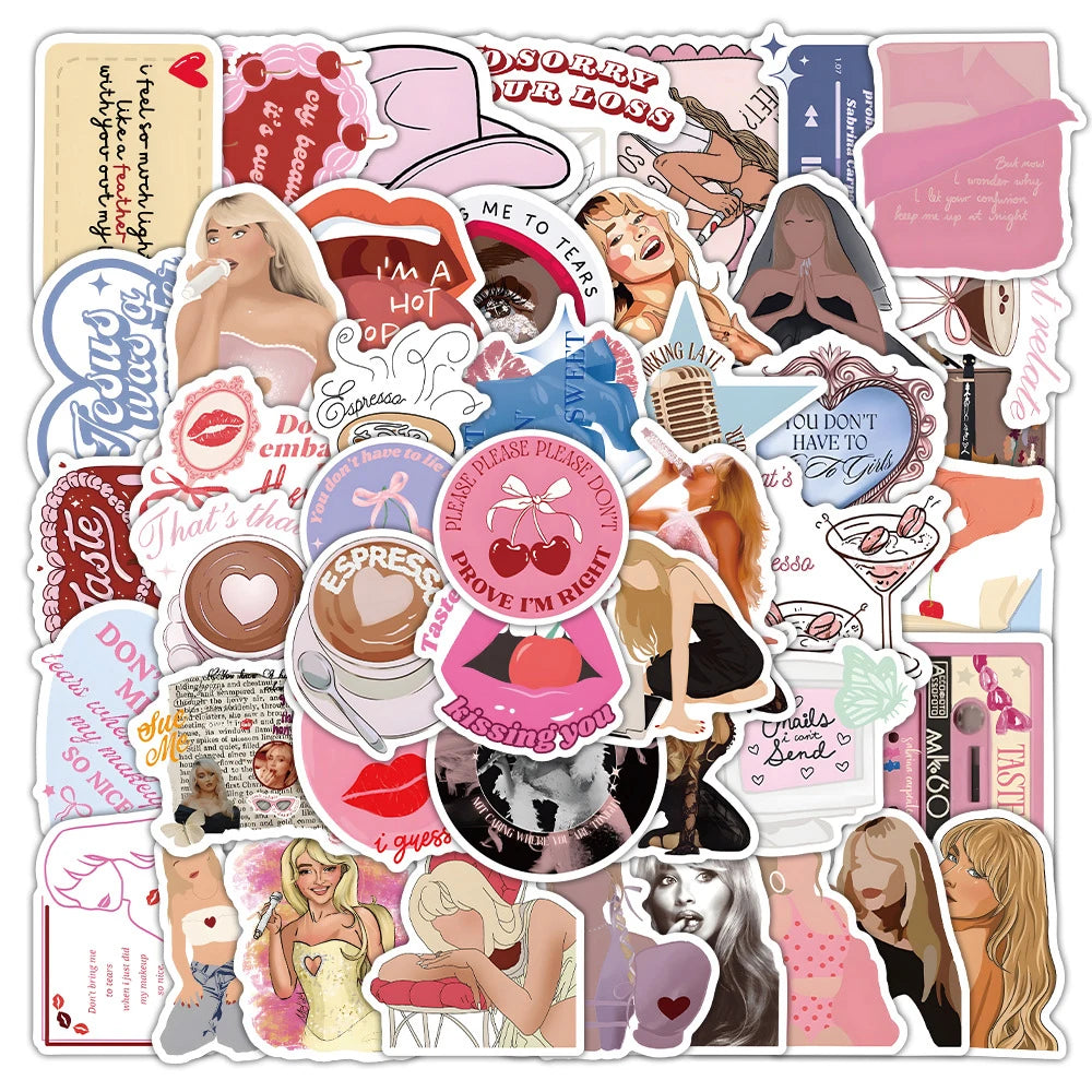 stickers dessin animé personnages textes adhésifs opaques enfants decoration portable moto sacs rose blanc
