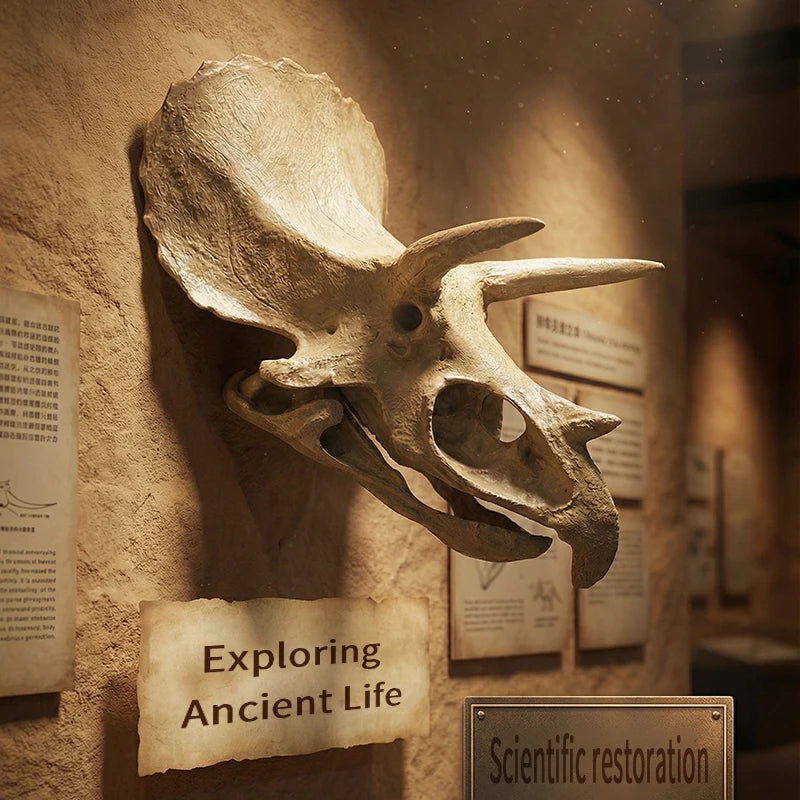 décoration murale crâne dinosaure triceratops réaliste résine beige gris clair scientifique erotique