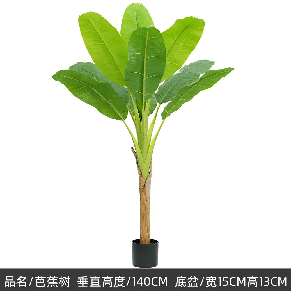 plante artificielle arbre feuilles larges vert clair vert foncé tronc épais moderne minimaliste pot